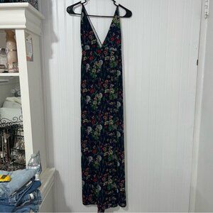 Lezat XL navy floral v cut high slit maxi dress